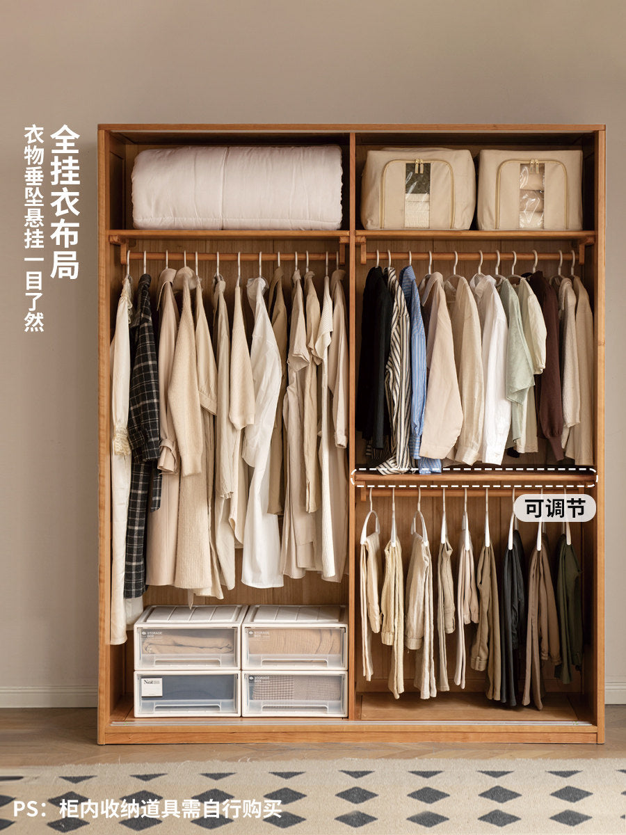 Solid Wood Wardrobe Retro Sliding Door Closet Bedroom Storage Cabinet Cherry Wood Sliding Door Cupboard